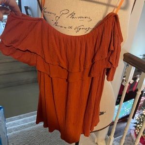 Off the shoulder burnt orange blouse